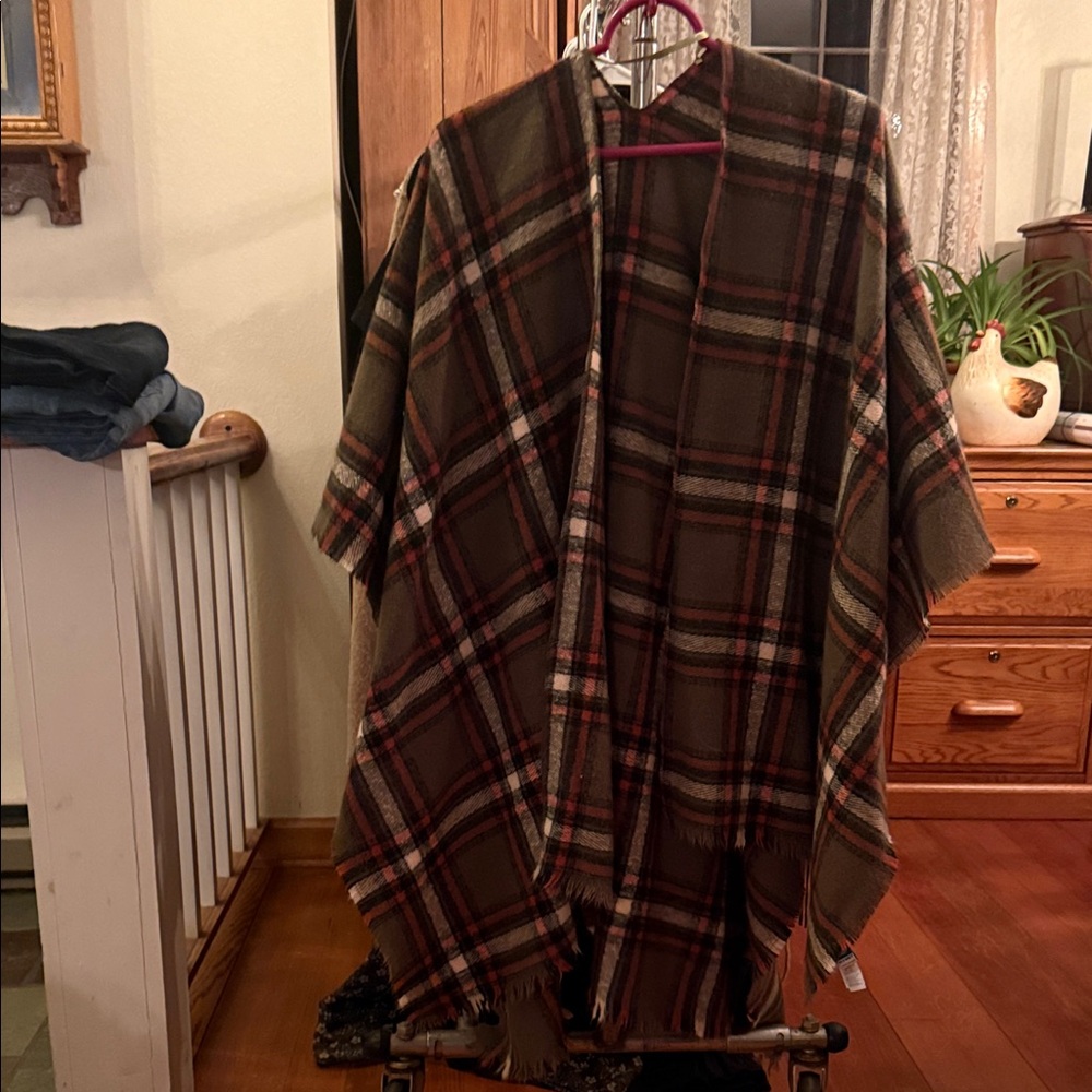 Plaid Fringe Poncho
